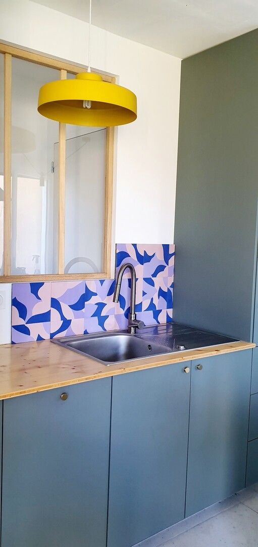 cement tile backsplash geometric blue purple modern o380 cesar bazaar — carreaux de ciment