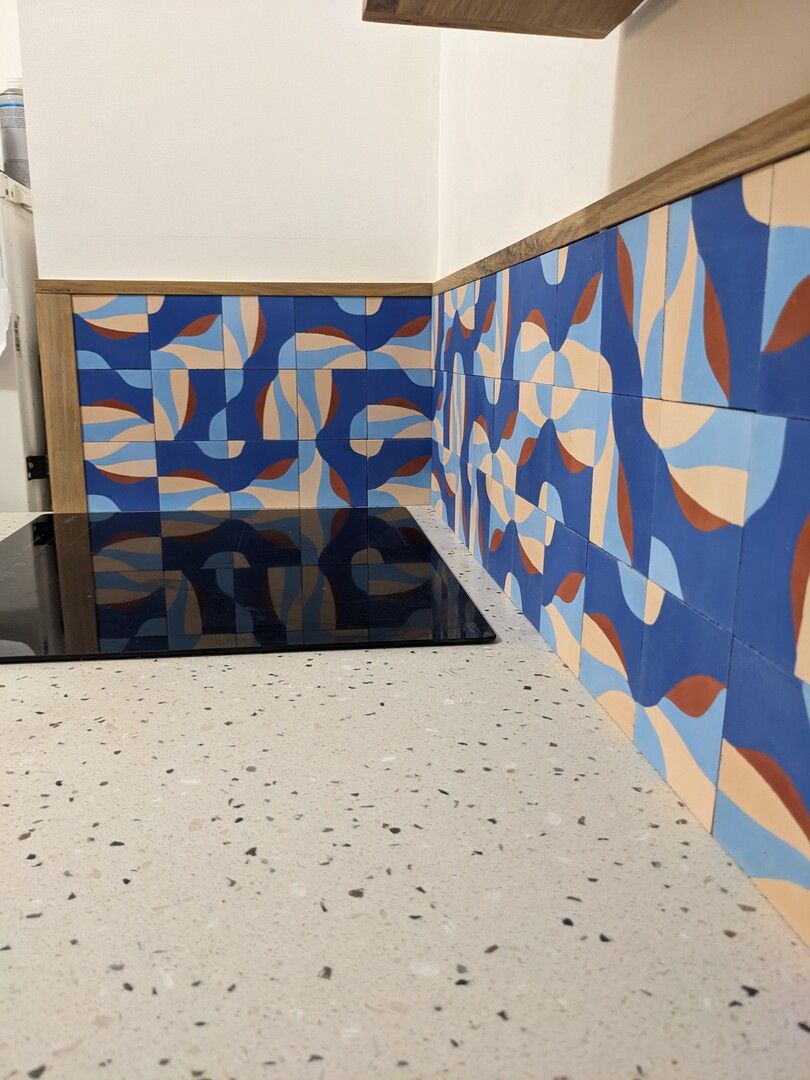 cement tile backsplash geometric retro blue orange k0kh cesar bazaar — carreaux de ciment